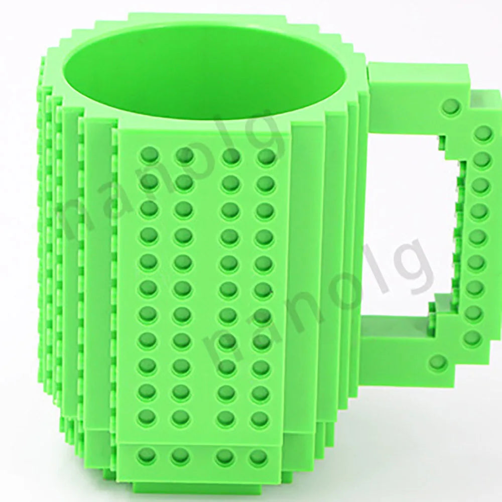 12.2 oz (360ml) Building-Block Compatible Personalized Kids Travel Mug – White Plastic Tumbler with Handle & DIY Brick Pack