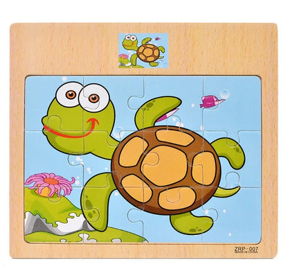 12 or 9 Pieces Wooden Puzzle Set for Kids – Cartoon Vehicle and Animal Educational Toys