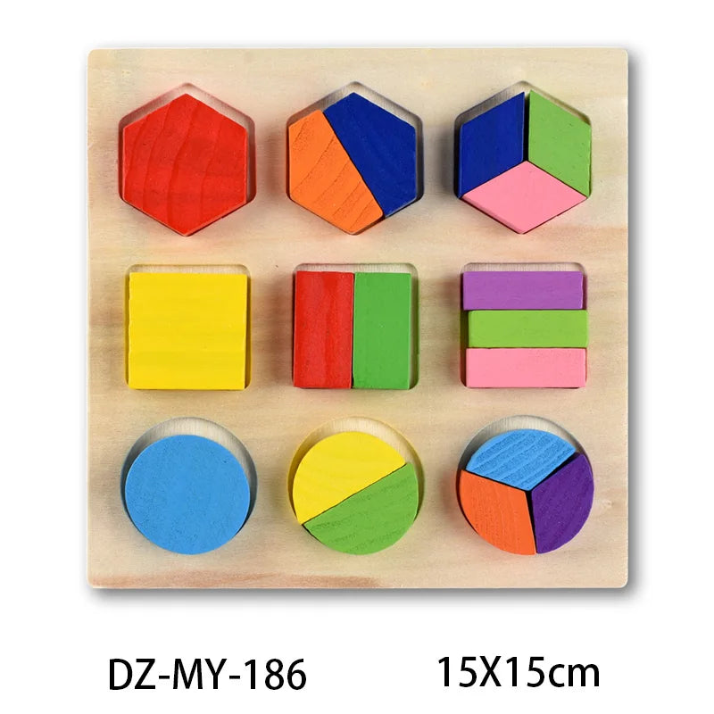 Montessori Wooden Puzzles, Hand Grab Boards, Tangram Jigsaw Baby Educational Toy, Cartoon Vehicle, Animals & Fruits 3D Puzzles
