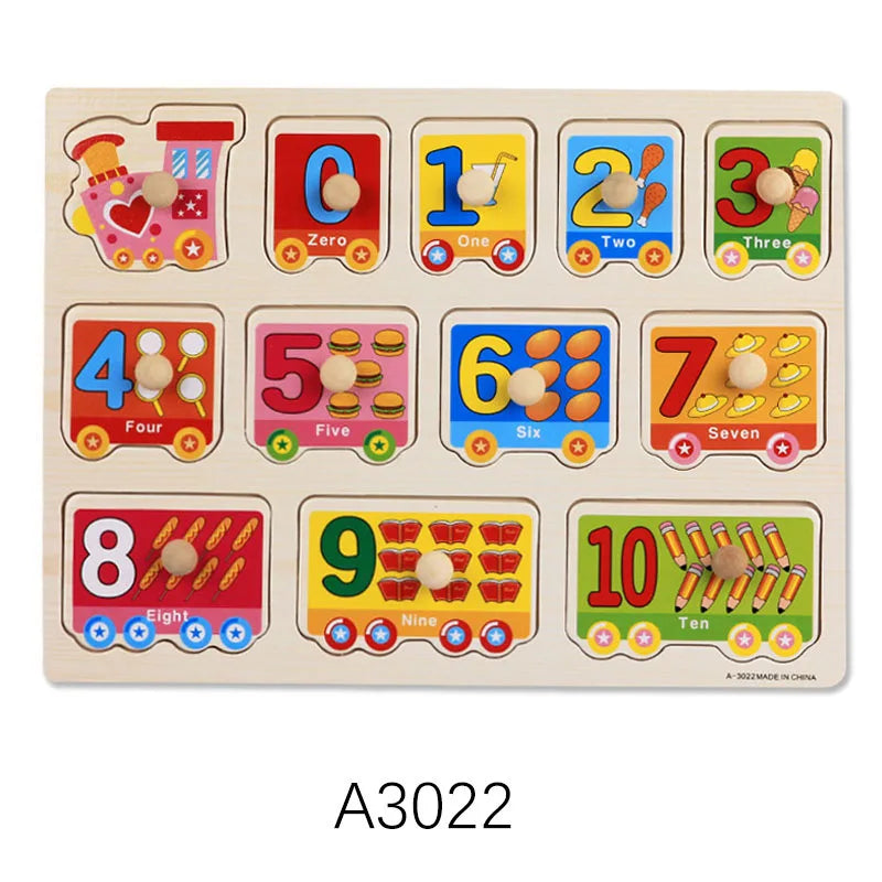 Montessori Wooden Puzzles, Hand Grab Boards, Tangram Jigsaw Baby Educational Toy, Cartoon Vehicle, Animals & Fruits 3D Puzzles