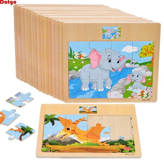 12 or 9 Pieces Wooden Puzzle Set – Cartoon Vehicle and Animal Educational Toys for Kids