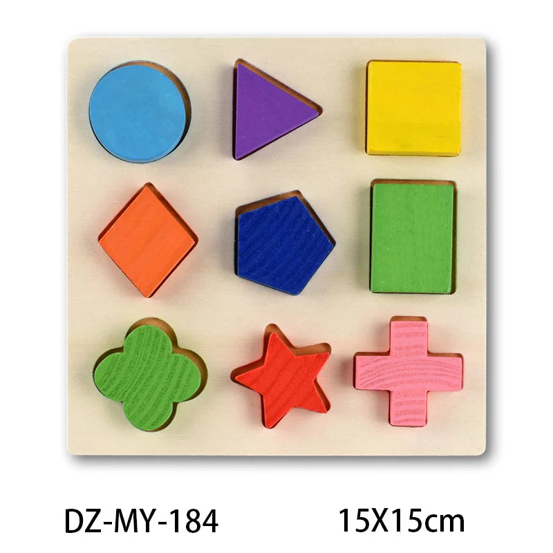 Montessori Wooden Puzzles, Hand Grab Boards, Tangram Jigsaw Baby Educational Toy, Cartoon Vehicle, Animals & Fruits 3D Puzzles