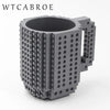 12.2 oz (360ml) Building-Block Compatible Personalized Kids Travel Mug – White Plastic Tumbler with Handle & DIY Brick Pack