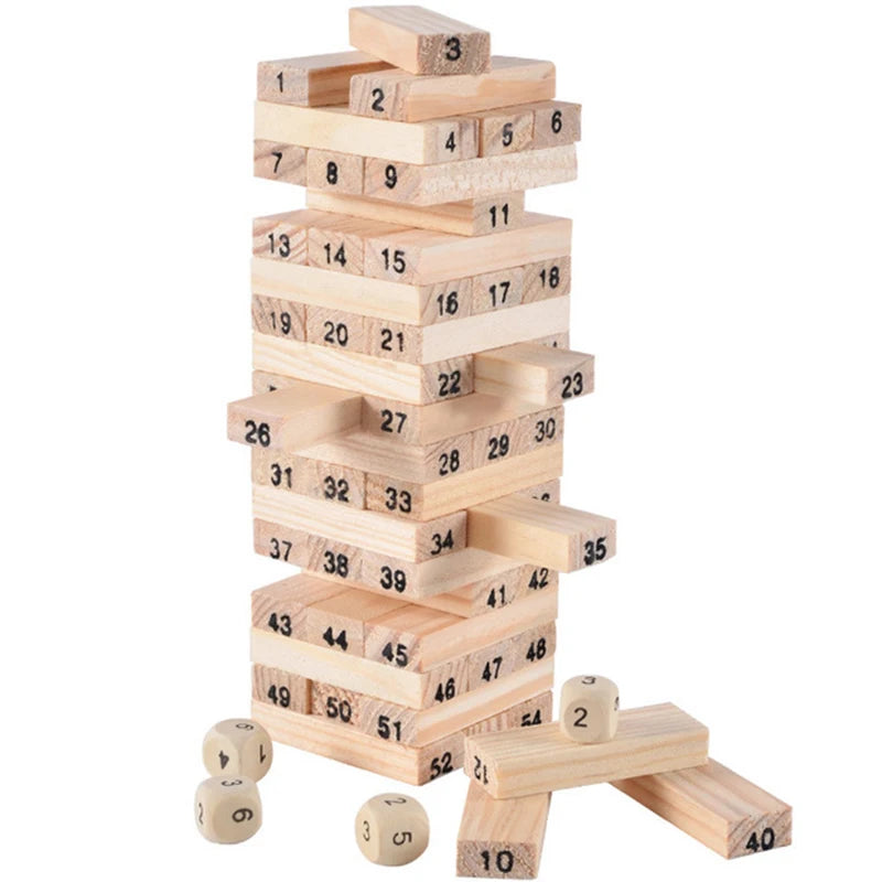 54PCS Wooden Building Blocks – Mini Tower Domino Stacker, Montessori Educational Game for Children, Fun Gift