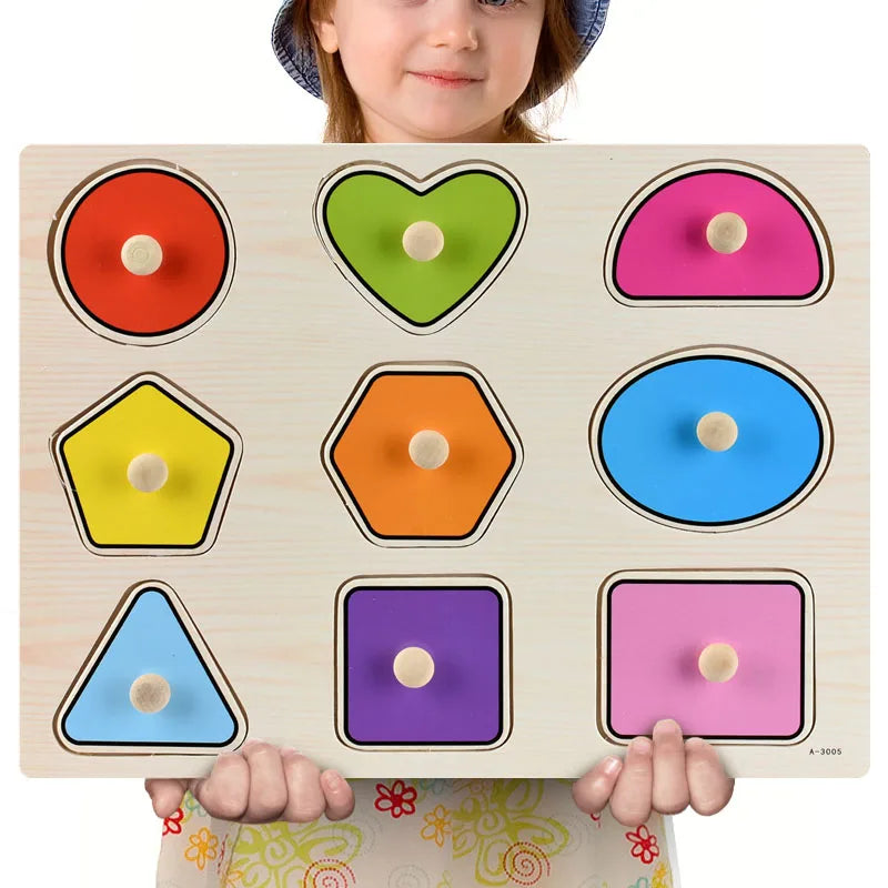Montessori Wooden Puzzles, Hand Grab Boards, Tangram Jigsaw Baby Educational Toy, Cartoon Vehicle, Animals & Fruits 3D Puzzles