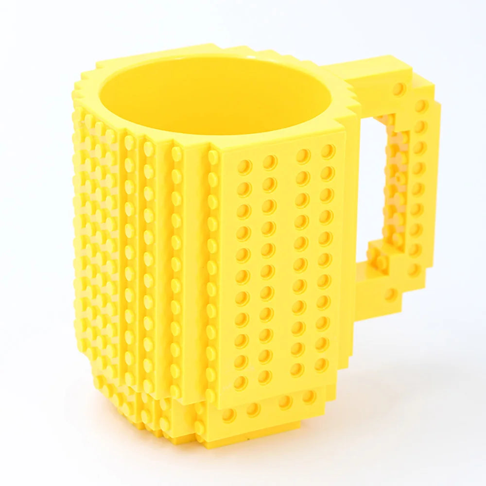 12.2 oz (360ml) Building-Block Compatible Personalized Kids Travel Mug – White Plastic Tumbler with Handle & DIY Brick Pack