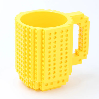 12.2 oz (360ml) Building-Block Compatible Personalized Kids Travel Mug – White Plastic Tumbler with Handle & DIY Brick Pack