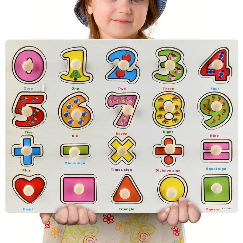 Montessori Wooden Puzzles, Hand Grab Boards, Tangram Jigsaw Baby Educational Toy, Cartoon Vehicle, Animals & Fruits 3D Puzzles