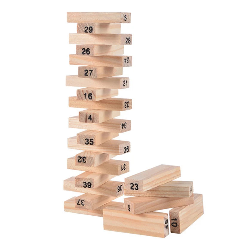 54PCS Wooden Building Blocks – Mini Tower Domino Stacker, Montessori Educational Game for Children, Fun Gift