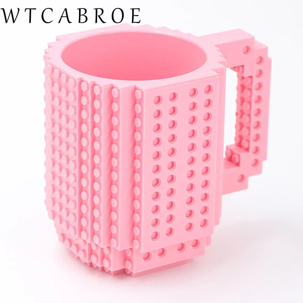12.2 oz (360ml) Building-Block Compatible Personalized Kids Travel Mug – White Plastic Tumbler with Handle & DIY Brick Pack