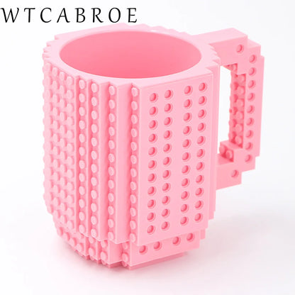 12.2 oz (360ml) Building-Block Compatible Personalized Kids Travel Mug – White Plastic Tumbler with Handle & DIY Brick Pack