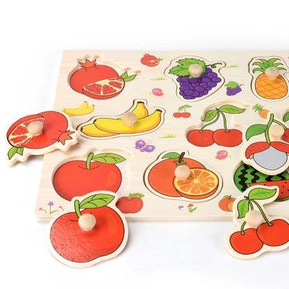 Montessori Wooden Puzzles, Hand Grab Boards, Tangram Jigsaw Baby Educational Toy, Cartoon Vehicle, Animals & Fruits 3D Puzzles