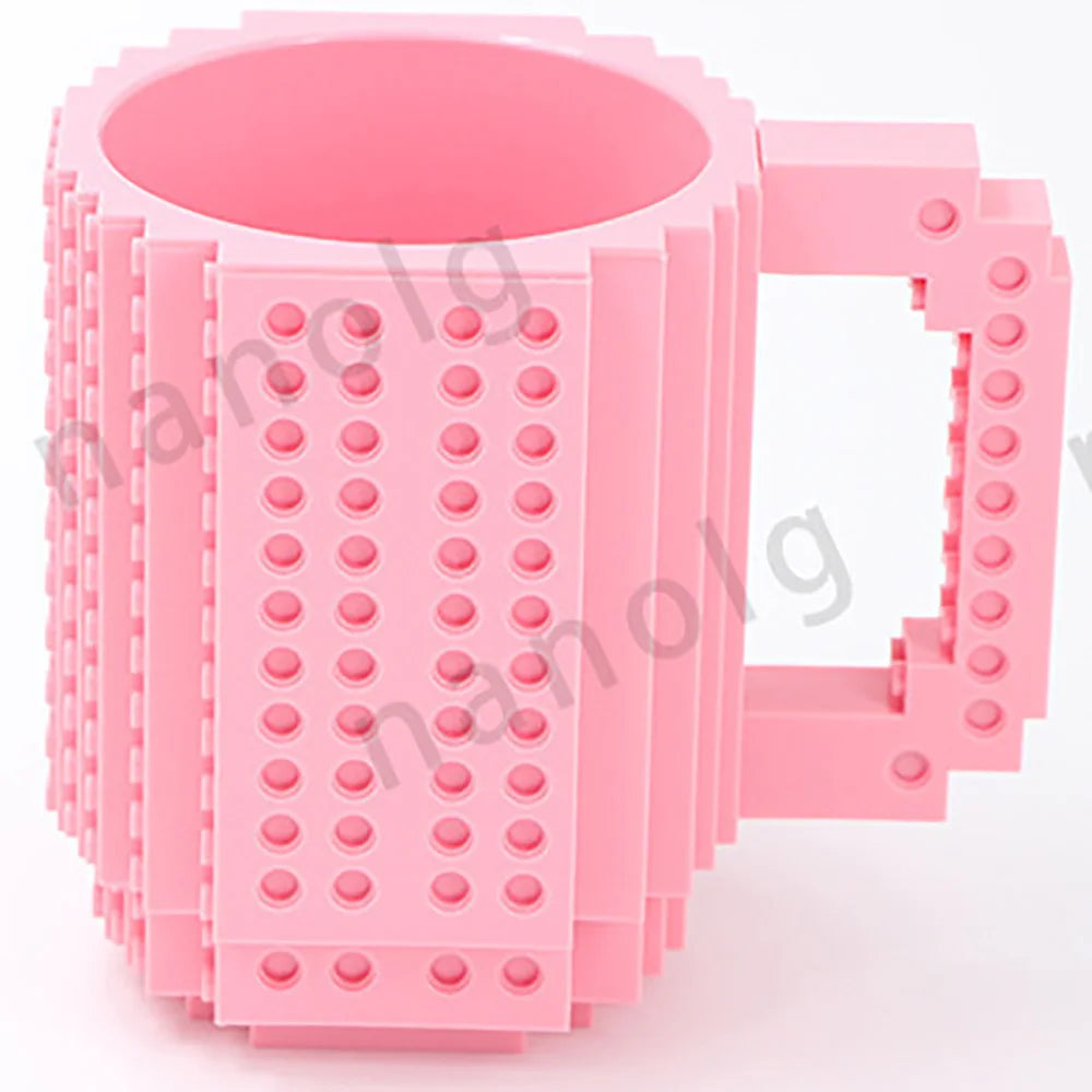 12.2 oz (360ml) Building-Block Compatible Personalized Kids Travel Mug – White Plastic Tumbler with Handle & DIY Brick Pack