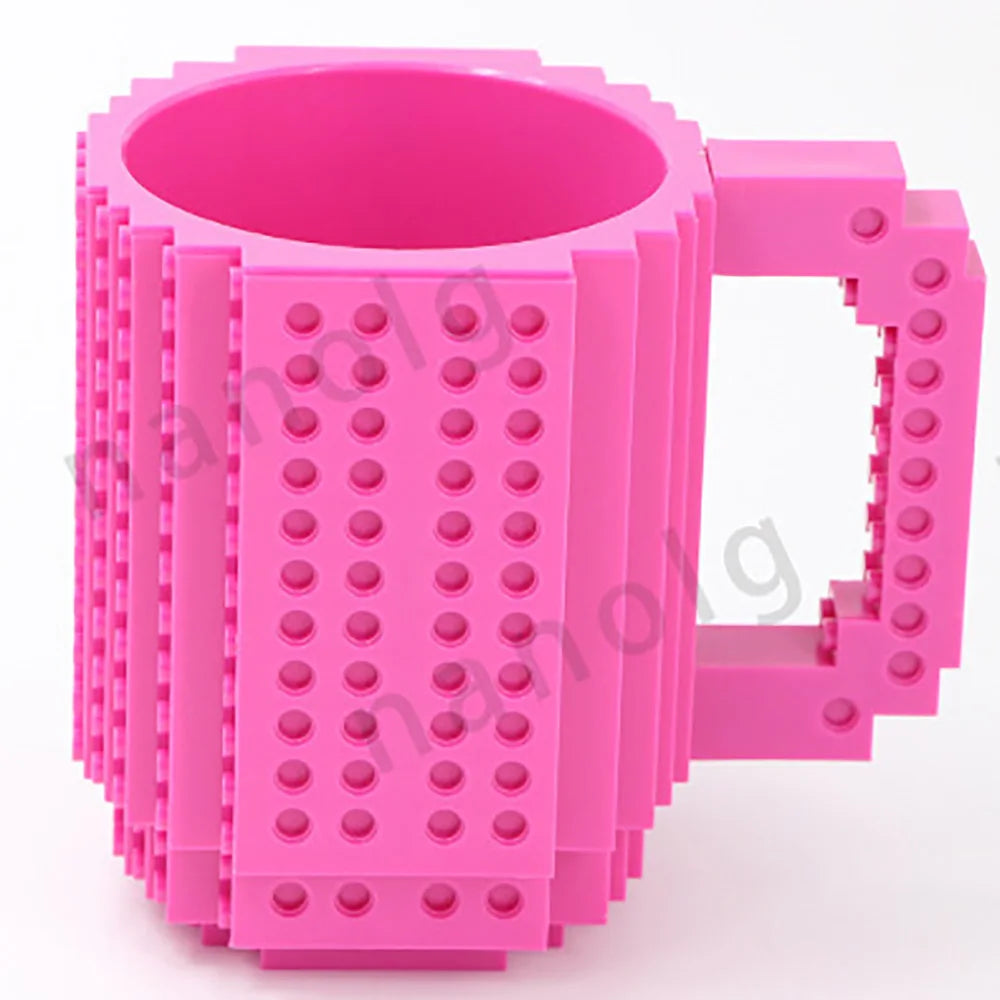 12.2 oz (360ml) Building-Block Compatible Personalized Kids Travel Mug – White Plastic Tumbler with Handle & DIY Brick Pack