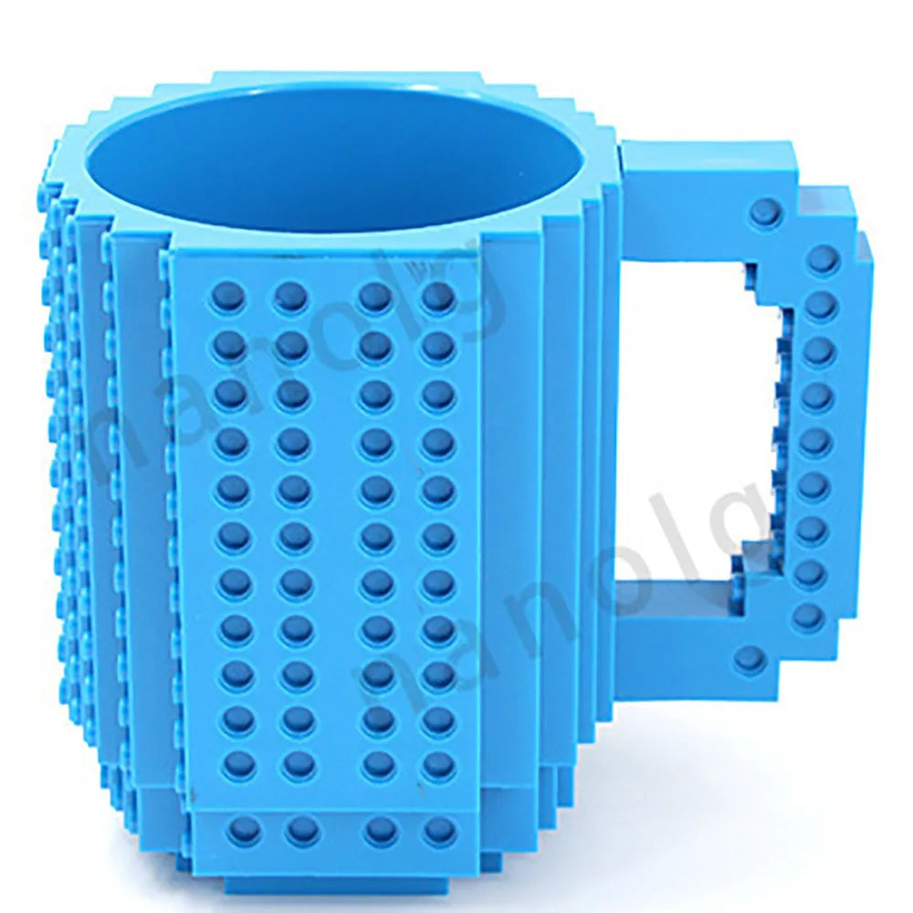 12.2 oz (360ml) Building-Block Compatible Personalized Kids Travel Mug – White Plastic Tumbler with Handle & DIY Brick Pack