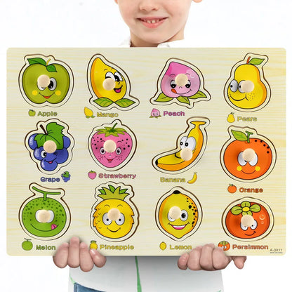 Montessori Wooden Puzzles, Hand Grab Boards, Tangram Jigsaw Baby Educational Toy, Cartoon Vehicle, Animals & Fruits 3D Puzzles
