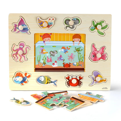 Montessori Wooden Puzzles, Hand Grab Boards, Tangram Jigsaw Baby Educational Toy, Cartoon Vehicle, Animals & Fruits 3D Puzzles