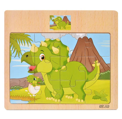 12 or 9 Pieces Wooden Puzzle Set for Kids – Cartoon Vehicle and Animal Educational Toys