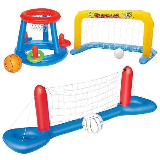 Inflatable Pool Party Float Set with Volleyball Football and Basketball for Summer Water Games