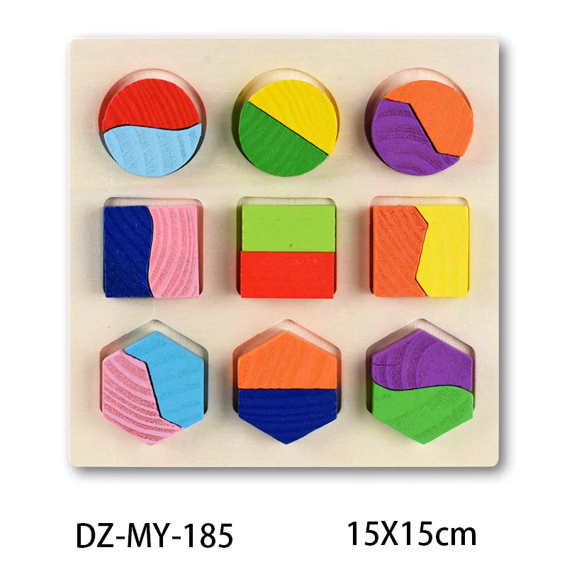 Montessori Wooden Puzzles, Hand Grab Boards, Tangram Jigsaw Baby Educational Toy, Cartoon Vehicle, Animals & Fruits 3D Puzzles