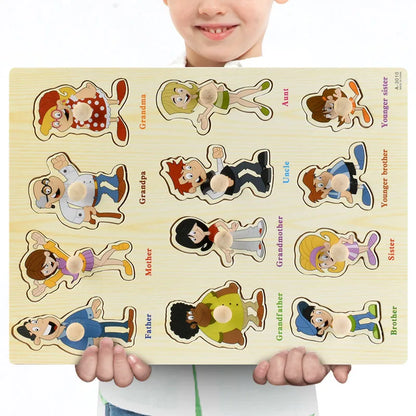 Montessori Wooden Puzzles, Hand Grab Boards, Tangram Jigsaw Baby Educational Toy, Cartoon Vehicle, Animals & Fruits 3D Puzzles