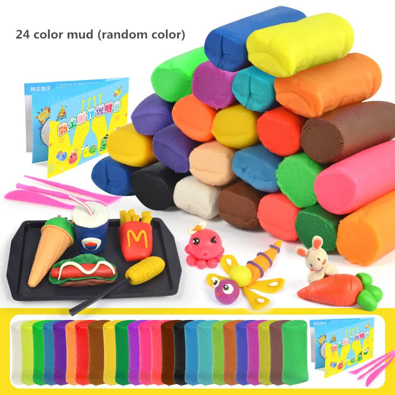 12-Color Creative Kids Clay Toy Set - Plasticine Tool Kit with Hamburger, Noodle, and Ice Cream Mold for Playhouse Fun