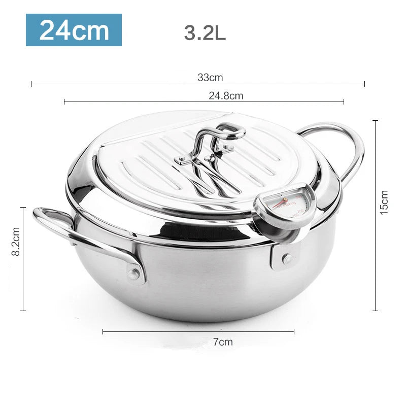 LMETJMA Japanese Deep Frying Pot with Thermometer and Lid 304 Stainless Steel 24 cm (9.4 inches) Tempura Fryer – view 8