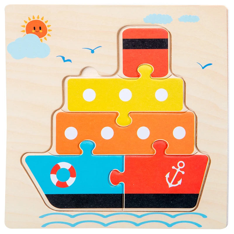 Baby Wooden 3D Puzzle – Tangram Shapes Educational Cartoon Animal Toy for Kids