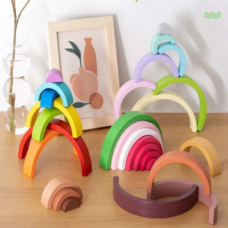 Montessori Arch Bridge Rainbow Building Blocks – Wooden Toy for Kids, Early Education Color Cognitive Blocks for Babies