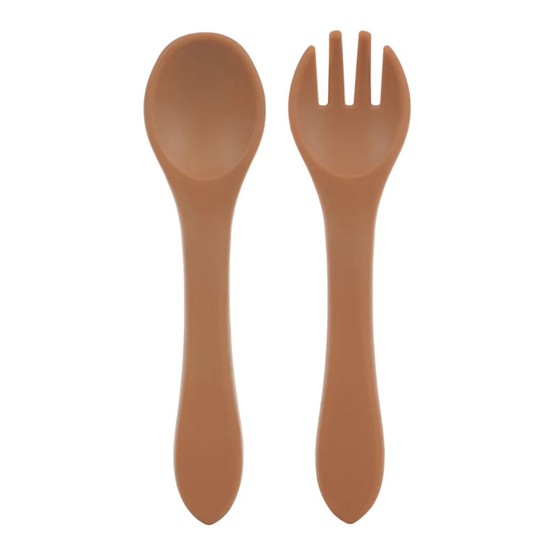 BPA-Free Soft Silicone Baby Spoon Set - Auxiliary Food Utensils for Toddler, Bendable Fork & Training Spoon, Children’s Tableware