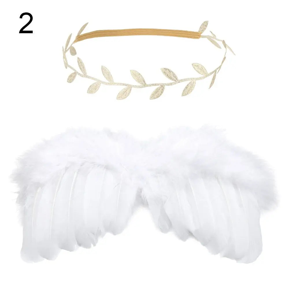 2pcs/Set Cute Newborn Angel Feather Wings & Baby Girl Rose Flower Headband Hair Accessories for Infant Photography Props