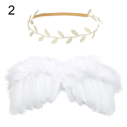 2pcs/Set Cute Newborn Angel Feather Wings & Baby Girl Rose Flower Headband Hair Accessories for Infant Photography Props