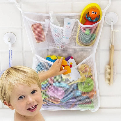 Baby Bath Toy Storage Bag with Strong Suction Cups – Duck and Frog Mesh Organizer