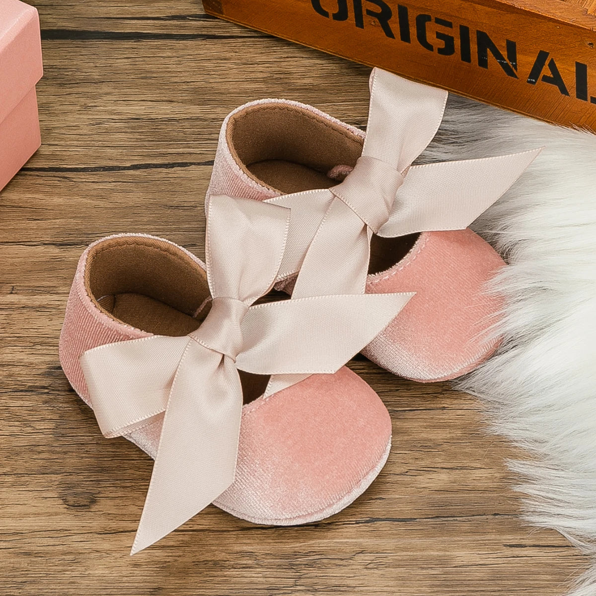 KIDSUN Baby Shoes – Girls Princess Shoes, Non-Slip Flat Soft-Sole Cotton Rubber First Walkers with Cute Bow-Knot for Newborns