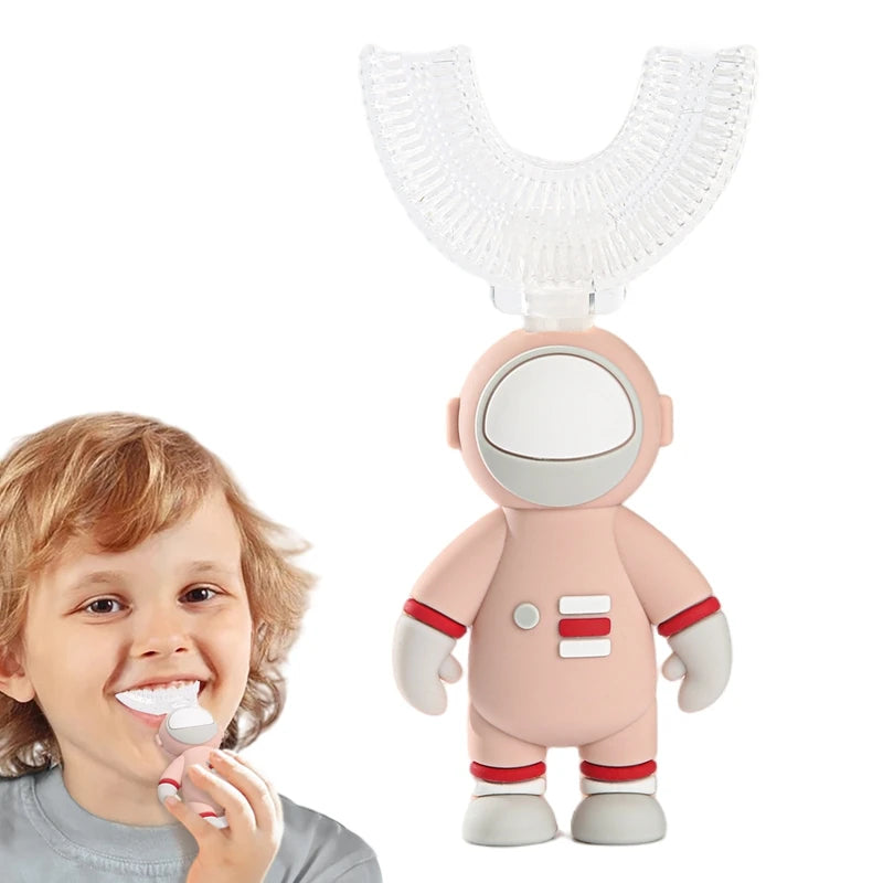 Let's Make Astronaut Children U-Shape Toothbrush - Silicone Handle Kids Teeth Oral Care Cleaning Whitening Toothbrush