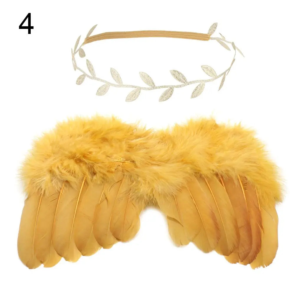 2pcs/Set Cute Newborn Angel Feather Wings & Baby Girl Rose Flower Headband Hair Accessories for Infant Photography Props