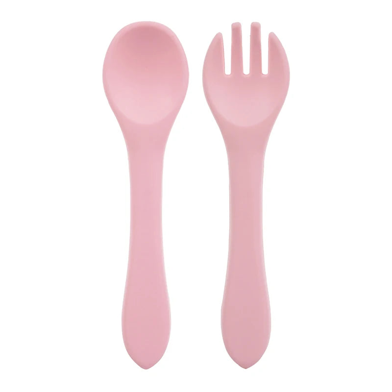 Feeding Wooden Handle Silicone Spoon for Baby – Training Utensils for Solid Foods – Kids' Manipulative Ability Development – Safe and Durable Children's Tableware