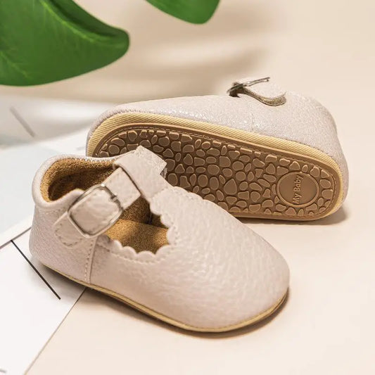 KIDSUN Newborn Baby Shoes – Stripe PU Leather for Boys & Girls, Anti-Slip Rubber Sole First Walkers, Infant Moccasins