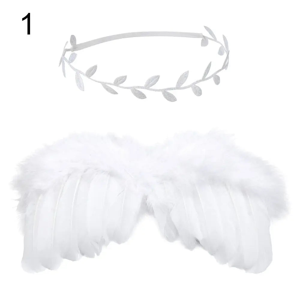 2pcs/Set Cute Newborn Angel Feather Wings & Baby Girl Rose Flower Headband Hair Accessories for Infant Photography Props