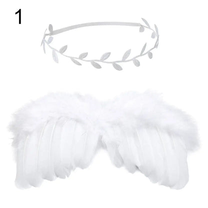 2pcs/Set Cute Newborn Angel Feather Wings & Baby Girl Rose Flower Headband Hair Accessories for Infant Photography Props