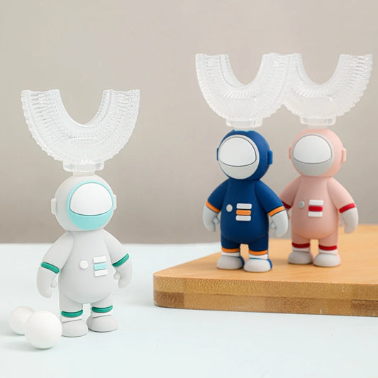 Let's Make Astronaut Children U-Shape Toothbrush - Silicone Handle Kids Teeth Oral Care Cleaning Whitening Toothbrush