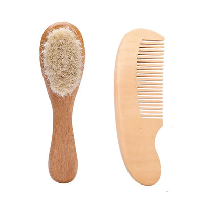 Baby Care Hair Brush for Kids - Girl Bath & Shower - Pure Natural Wool Wooden Comb & Hairbrush - Infant Newborn Massager