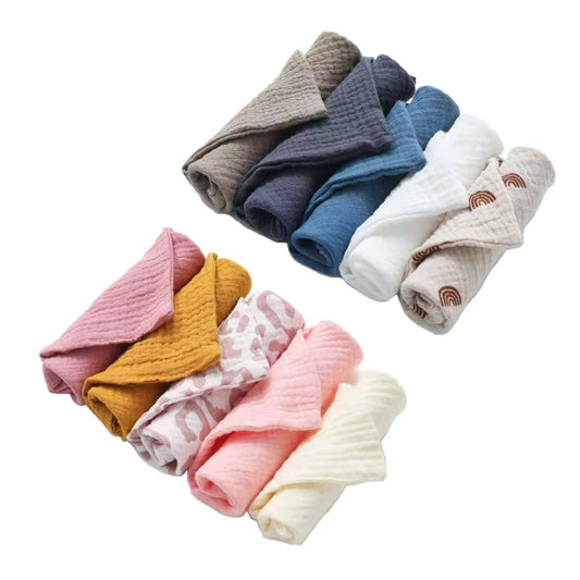 5 Pcs Baby Cotton Square Towel – Muslin Cloth, Infant Hand/Face Washcloth, Feeding Bib, Burp Cloth & Saliva Towel - Kidzy Market