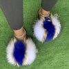 Women’s Fluffy Fox Fur Slides – Plush Furry Slippers with Anti-Slip Sole (Black, White, Red, Rainbow & Multi-Color Options)