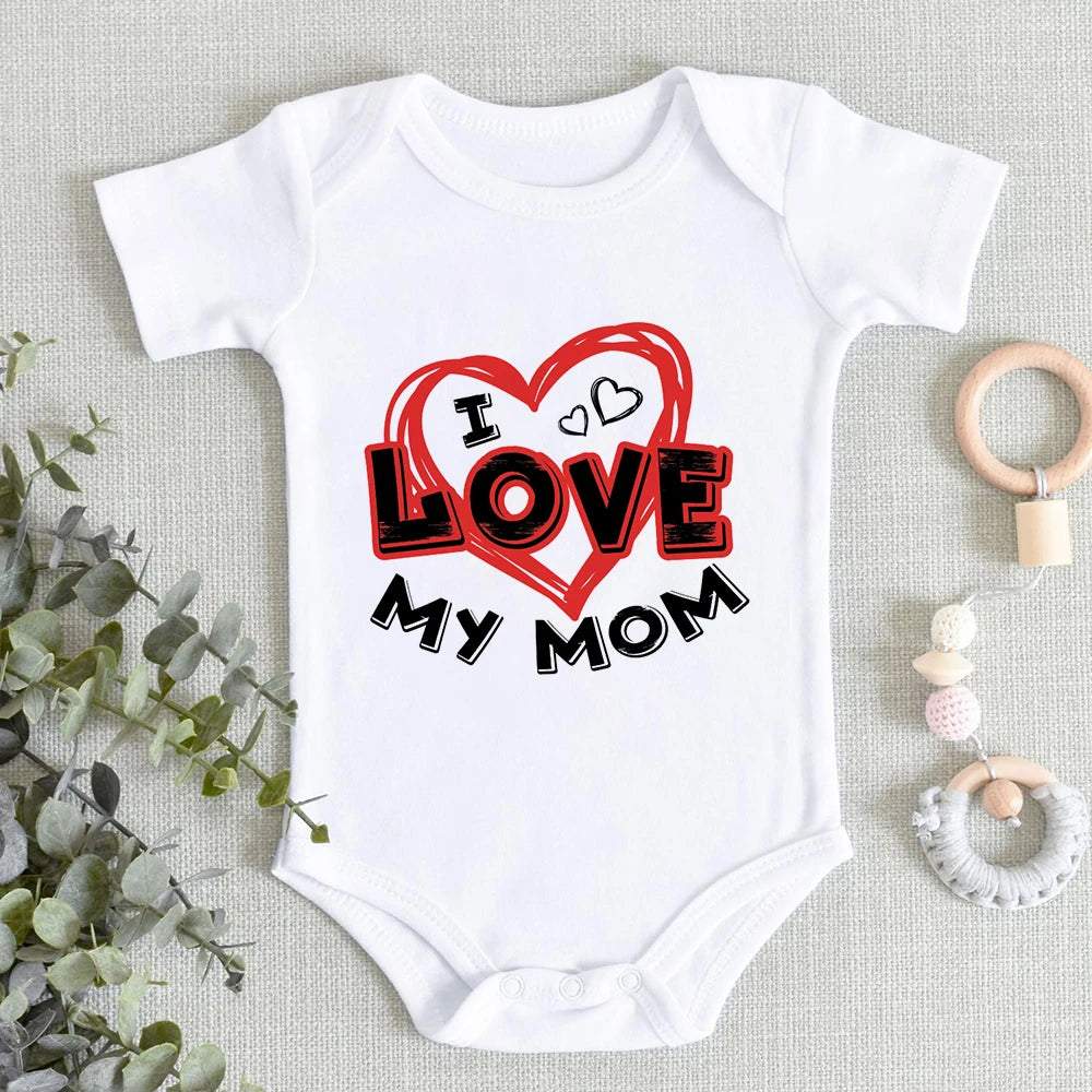 “I Love You Mom” – Aesthetic Newborn Baby Bodysuit, Soft & Comfy Toddler Jumpsuit for Boys & Girls, Casual Home Outfit