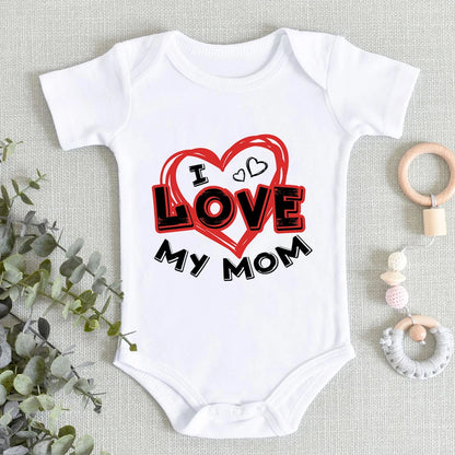 “I Love You Mom” – Aesthetic Newborn Baby Bodysuit, Soft & Comfy Toddler Jumpsuit for Boys & Girls, Casual Home Outfit
