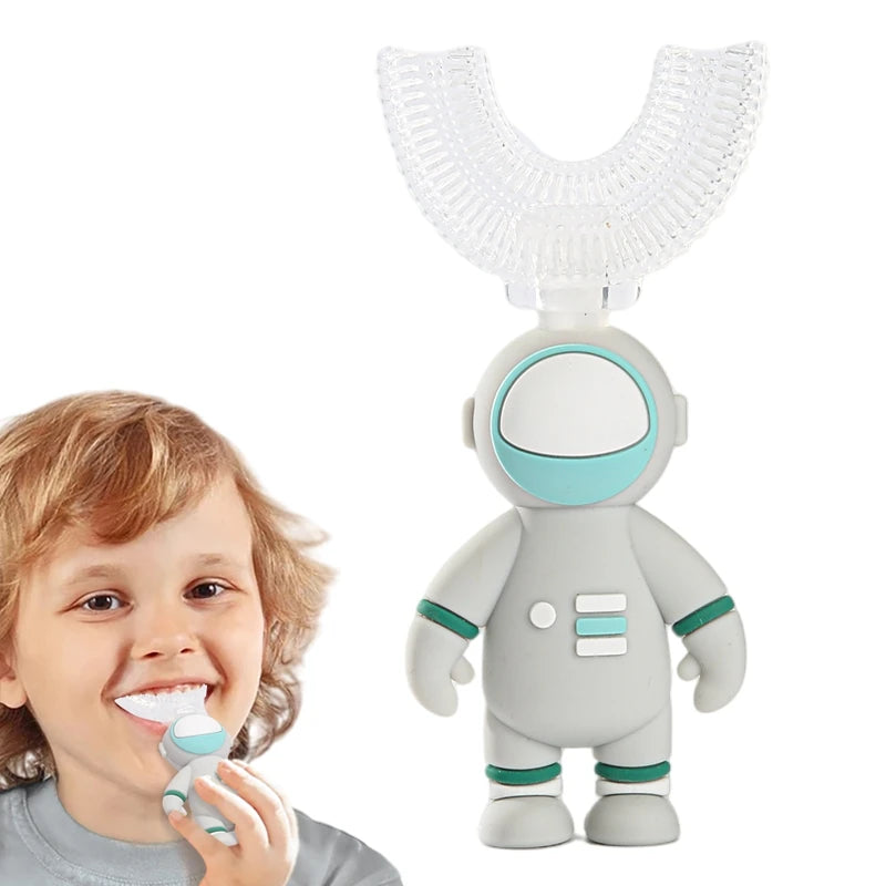 Let's Make Astronaut Children U-Shape Toothbrush - Silicone Handle Kids Teeth Oral Care Cleaning Whitening Toothbrush