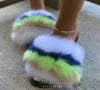 Luxury Women’s Fox Fur Slides – Cozy Fluffy Plush Slippers with Non-Slip EVA Sole, Perfect for Home or Casual Outdoor Style