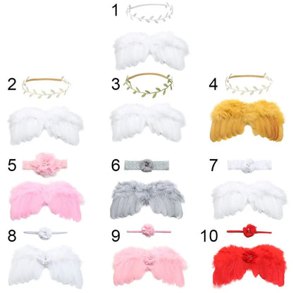 2pcs/Set Cute Newborn Angel Feather Wings & Baby Girl Rose Flower Headband Hair Accessories for Infant Photography Props