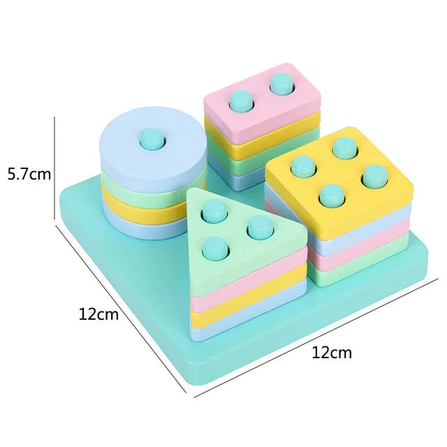 Hot Kids Montessori Wooden Toys – Macaron Blocks, Colorful Graphic Rattle, Educational Music Toy for Babies